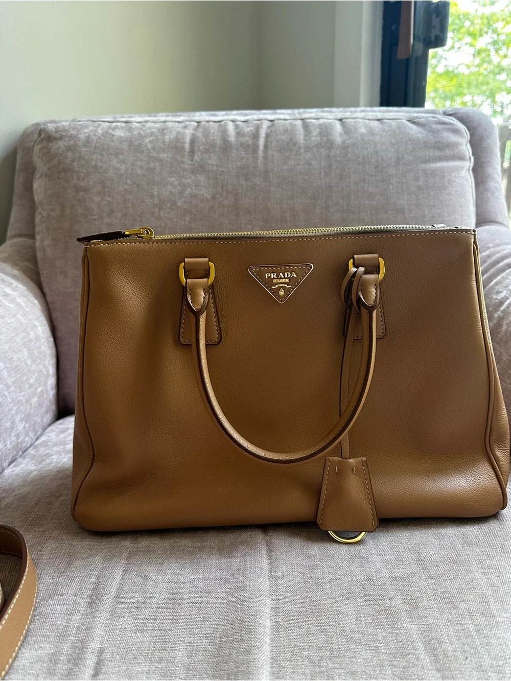 Prada Tan Leather Large Galleria Satchel in Soft Calfskin Leather